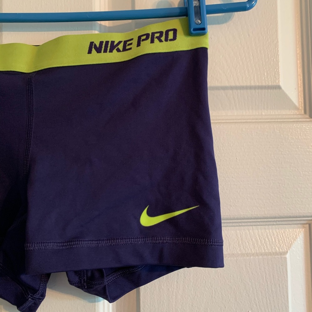 Nike Pro Dri Fit Purple & Neon Green Shorts